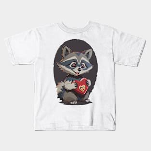 Cute Raccoon Holding Heart Kids T-Shirt